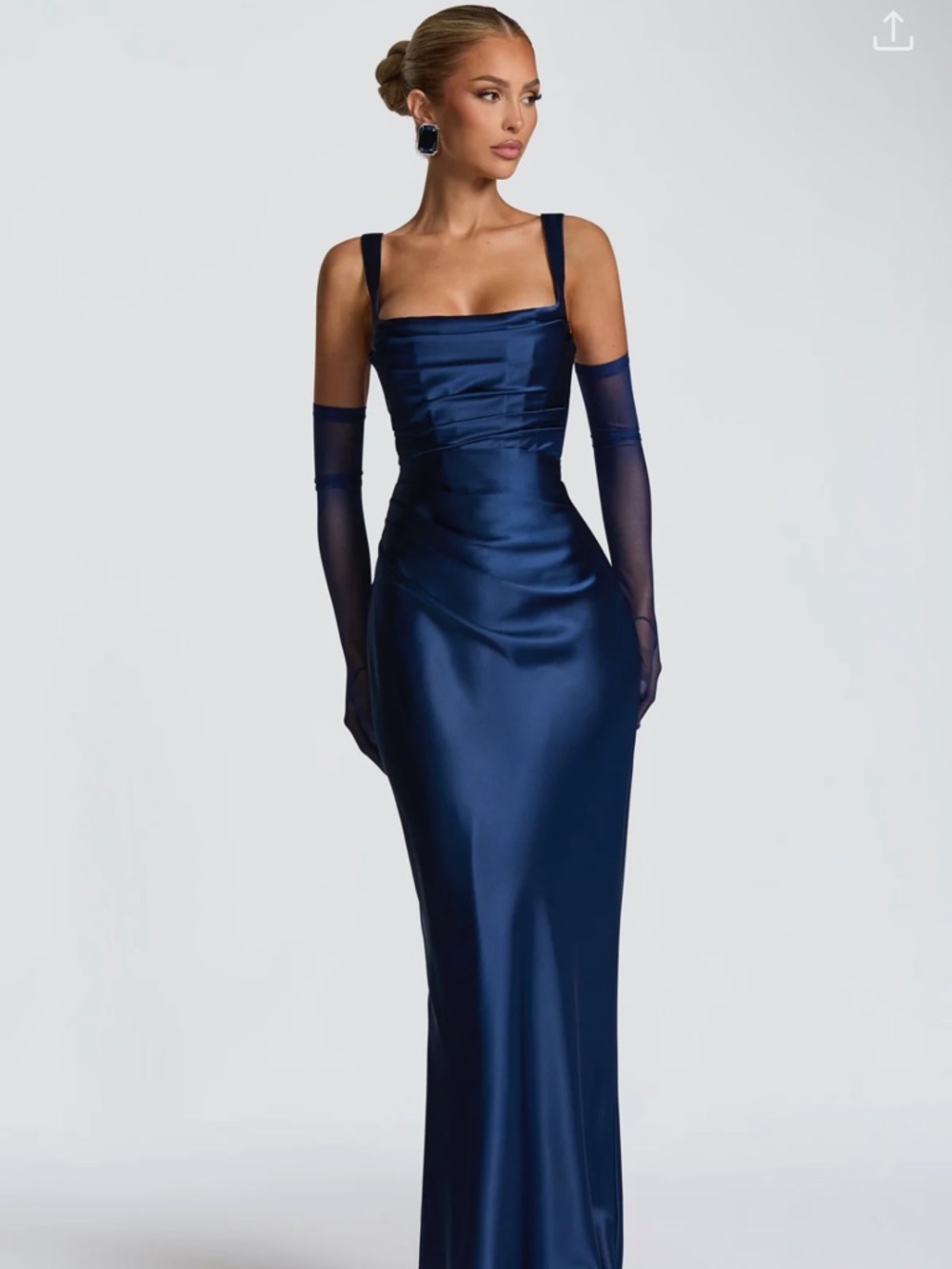 Navy Satin Evening Gown - Sleeveless Cowl Neck - Calanthe BABYBOO